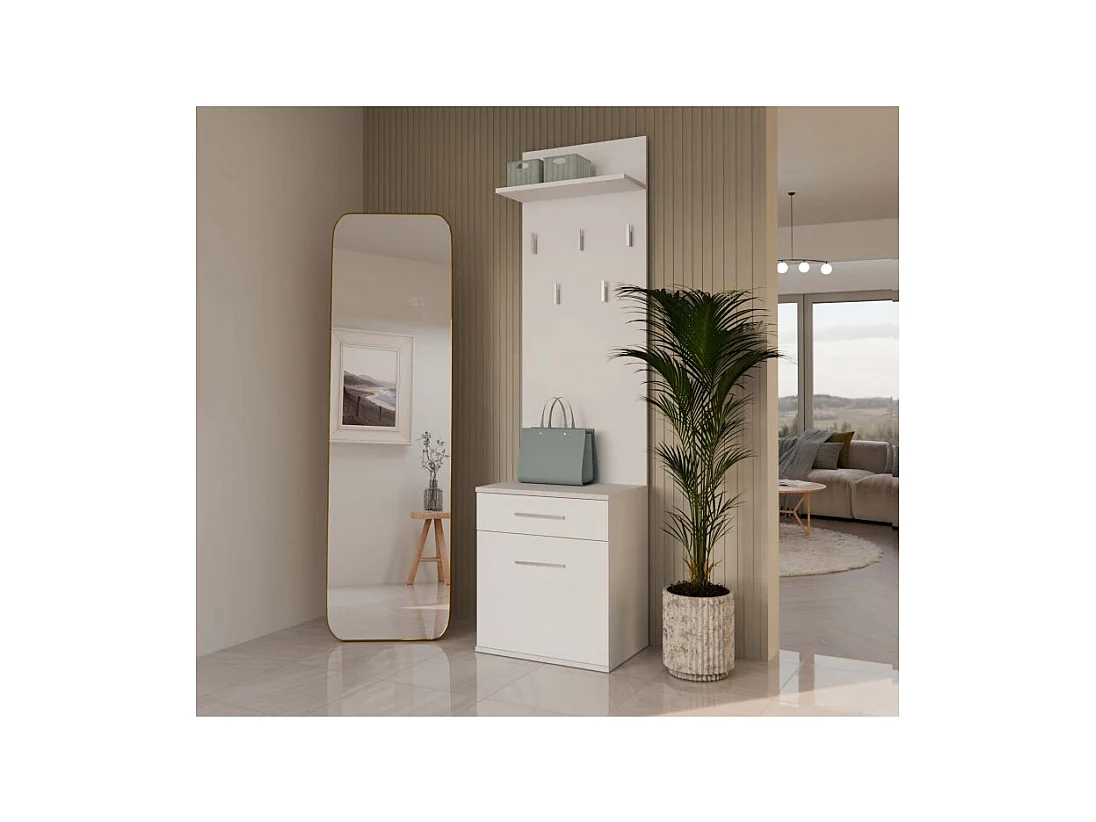 Wieszak Duo| Biały | 50x35x180 cm |Nowoczesny Styl | Wieszak + Półka + Szafka Na Buty