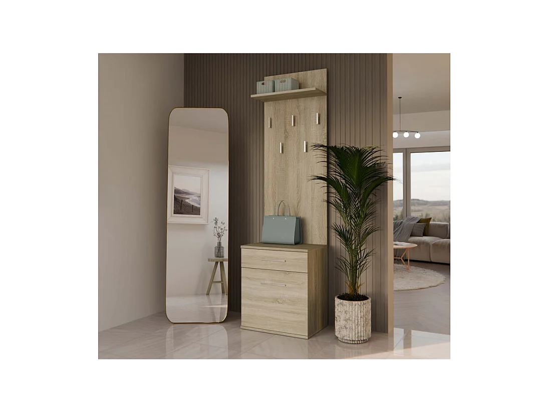 Wieszak Duo | Sonoma | 50x35x180 cm | Nowoczesny Styl | Wieszak + Półka + Szafka Na Buty