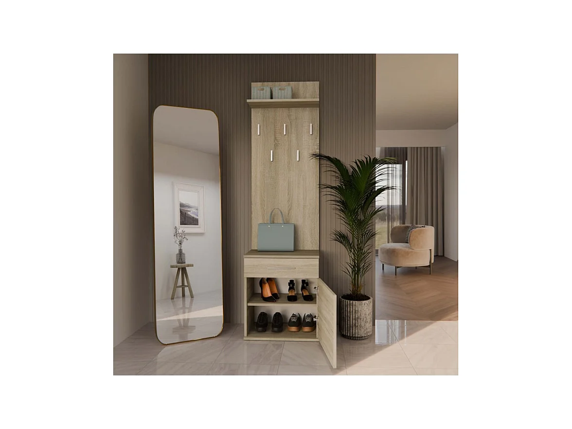 Wieszak Duo | Sonoma | 50x35x180 cm | Nowoczesny Styl | Wieszak + Półka + Szafka Na Buty