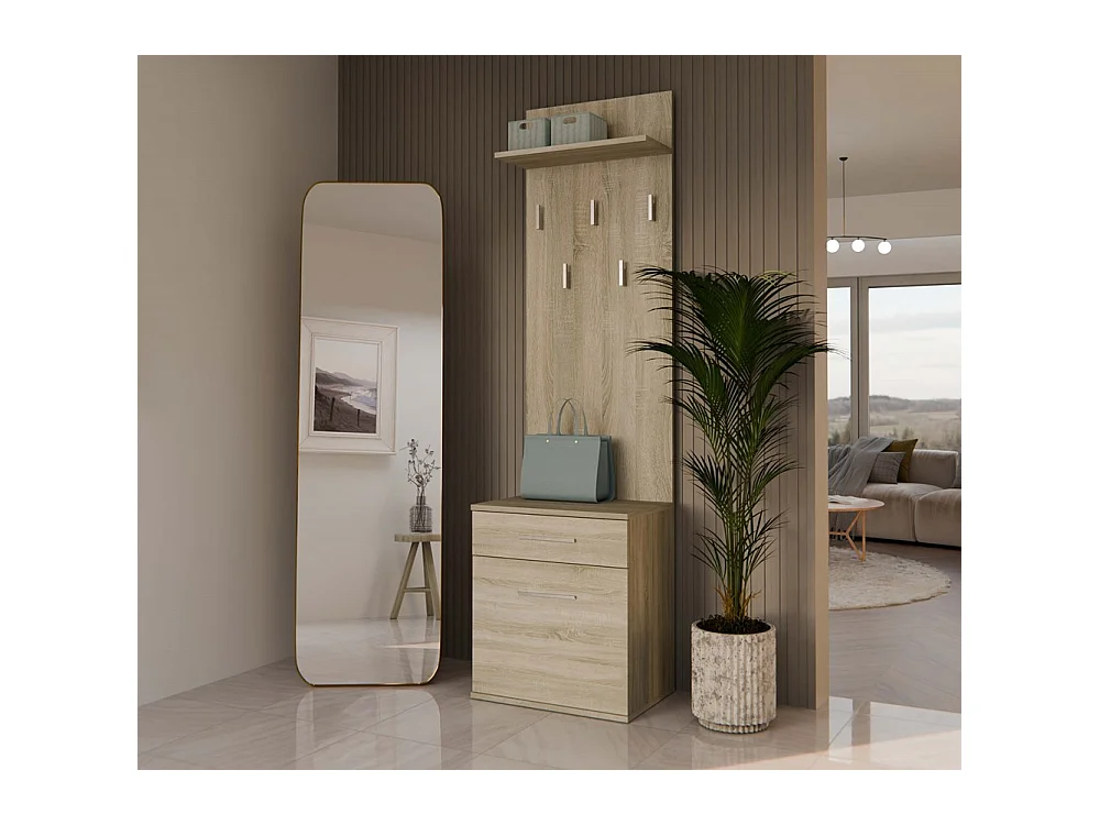 Wieszak Duo | Sonoma | 50x35x180 cm | Nowoczesny Styl | Wieszak + Półka + Szafka Na Buty