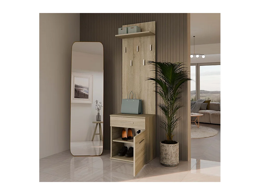 Wieszak Duo | Sonoma | 50x35x180 cm | Nowoczesny Styl | Wieszak + Półka + Szafka Na Buty