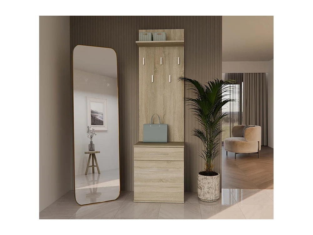 Wieszak Duo | Sonoma | 50x35x180 cm | Nowoczesny Styl | Wieszak + Półka + Szafka Na Buty