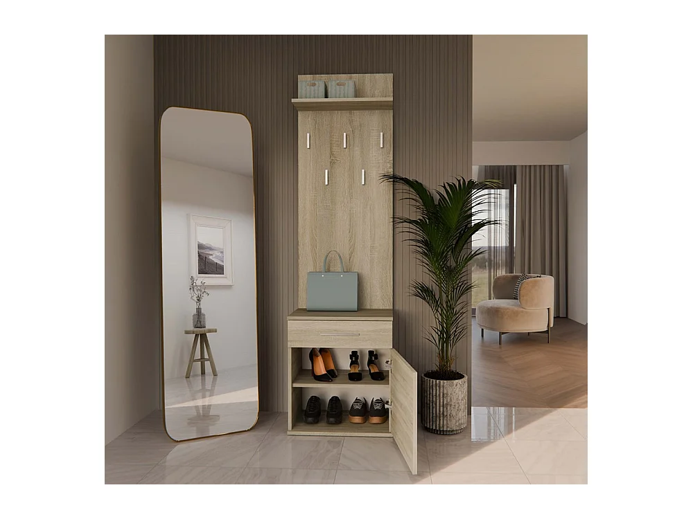 Wieszak Duo | Sonoma | 50x35x180 cm | Nowoczesny Styl | Wieszak + Półka + Szafka Na Buty