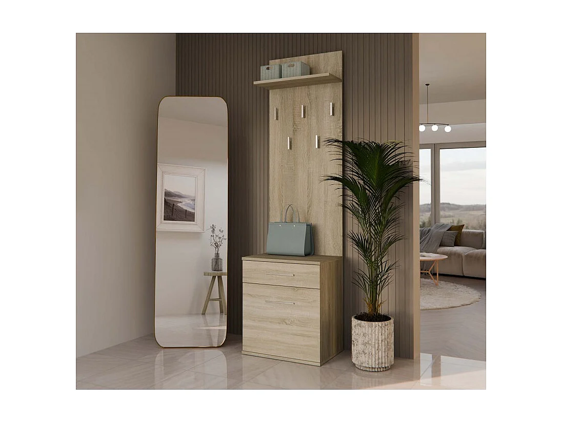 Wieszak Duo | Sonoma | 50x35x180 cm | Nowoczesny Styl | Wieszak + Półka + Szafka Na Buty
