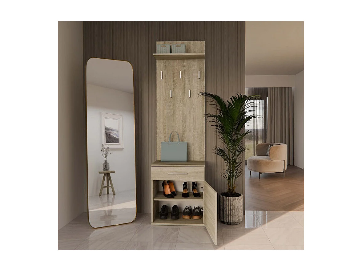 Wieszak Duo | Sonoma | 50x35x180 cm | Nowoczesny Styl | Wieszak + Półka + Szafka Na Buty