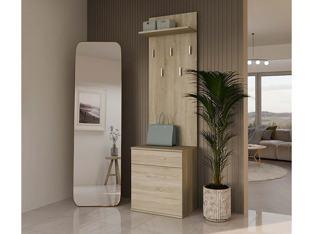 Wieszak Duo | Sonoma | 50x35x180 cm | Nowoczesny Styl | Wieszak + Półka + Szafka Na Buty