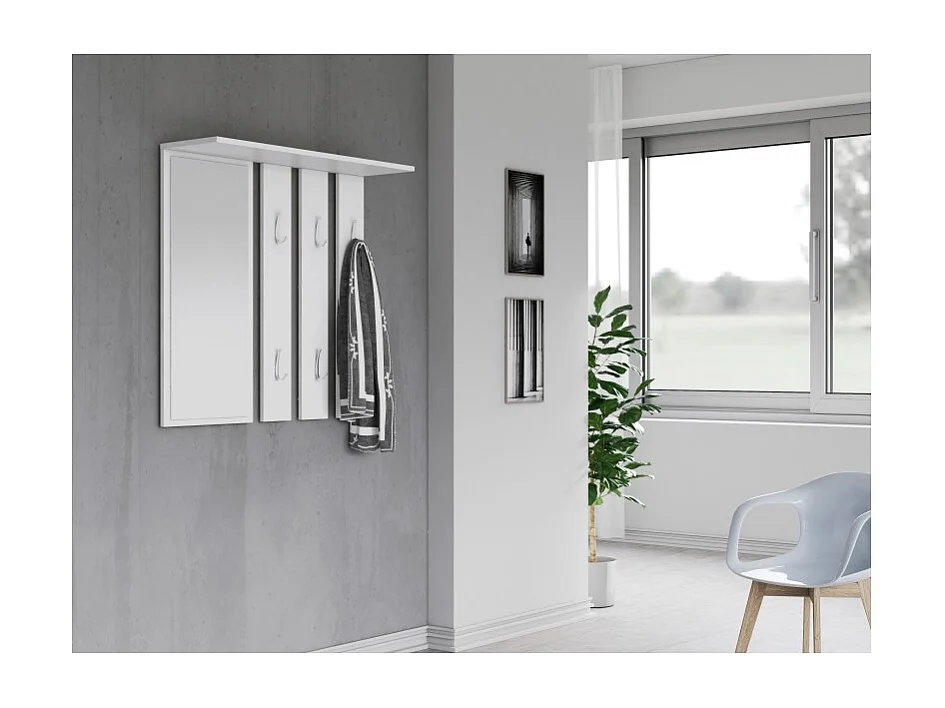 Wieszak Opal | Biały |  85x15x82 cm | Lustro z Półką i Wieszakami