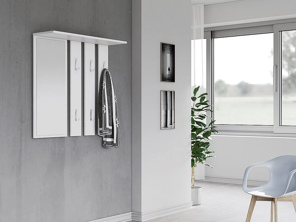 Wieszak Opal | Biały |  85x15x82 cm | Lustro z Półką i Wieszakami