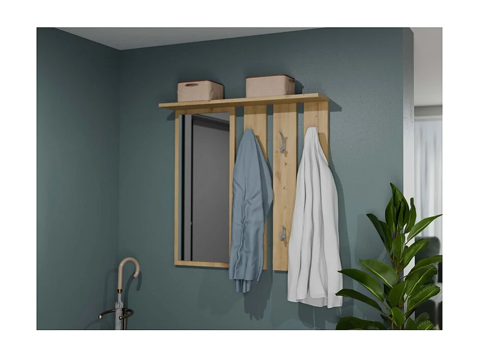 Wieszak Opal | Dąb Artisan |  85x15x82 | Lustro z Półką i Wieszakami