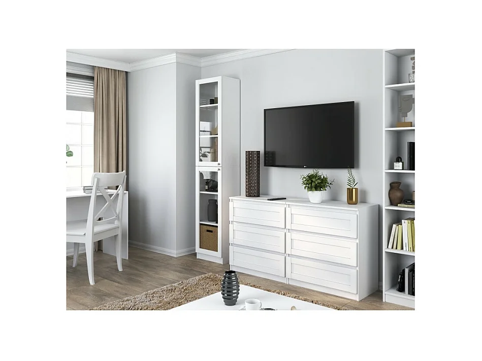 Witryna PAFOS | Biała |  Szklane Drzwi | 40x31x200 cm | Biuro, Salon