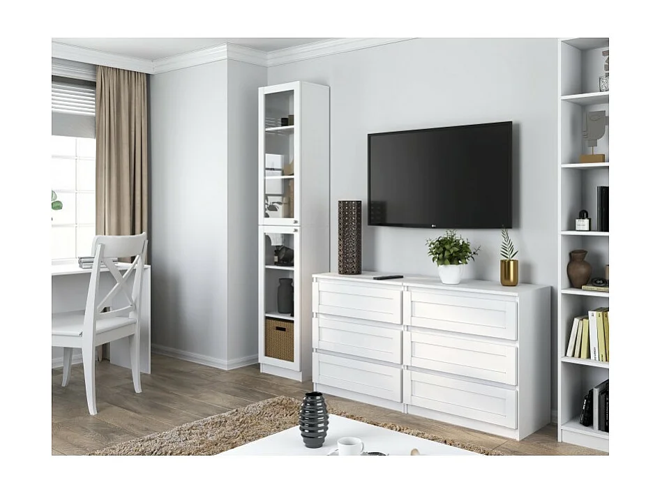 Witryna PAFOS | Biała, Szklane Drzwi | 40x31x200 cm | Biuro, Salon