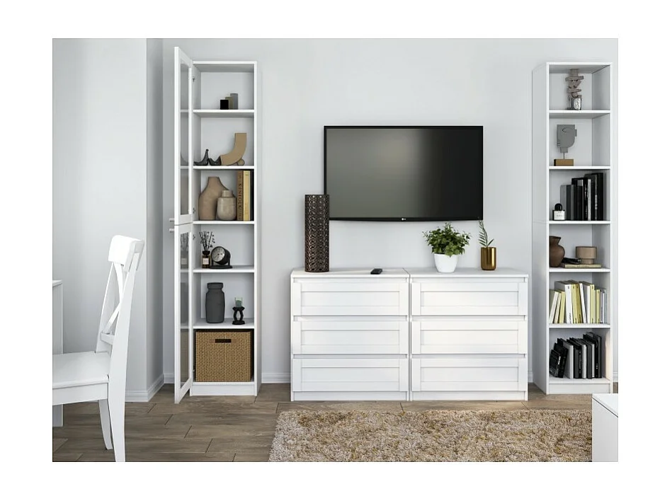 Witryna PAFOS | Biała, Szklane Drzwi | 40x31x200 cm | Biuro, Salon