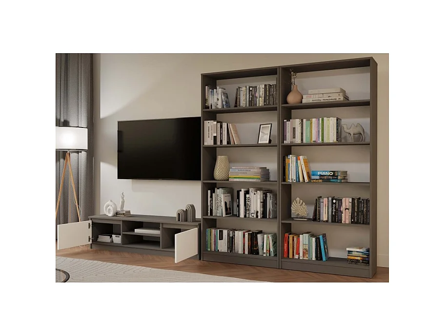 TIVOLI - Mobile TV in stile moderno - 140x40x36 cm - 2 nicchie + 2 ante - Antracite e bianco