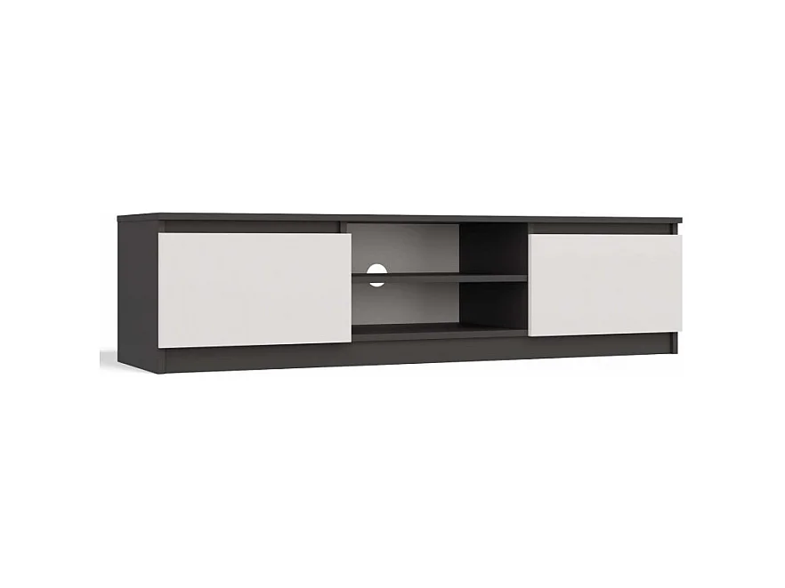 TIVOLI - Mueble TV de estilo moderno - 140 x 40 x 36 cm - 2 nichos + 2 puertas - Antracita y blanco