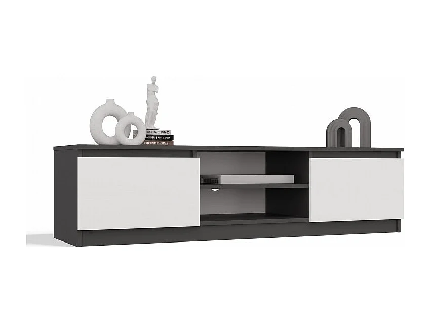 TIVOLI – Moderner TV-Schrank – 140 x 40 x 36 cm – 2 Fächer + 2 Türen – Anthrazit und Weiß
