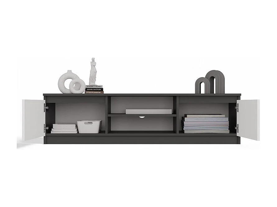 TIVOLI – Moderner TV-Schrank – 140 x 40 x 36 cm – 2 Fächer + 2 Türen – Anthrazit und Weiß