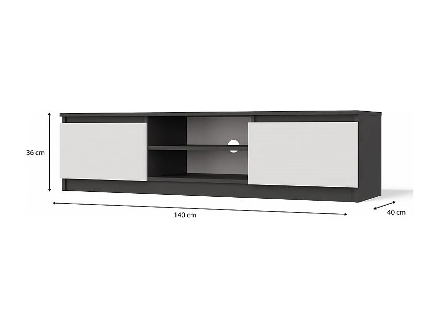 TIVOLI – Moderner TV-Schrank – 140 x 40 x 36 cm – 2 Fächer + 2 Türen – Anthrazit und Weiß
