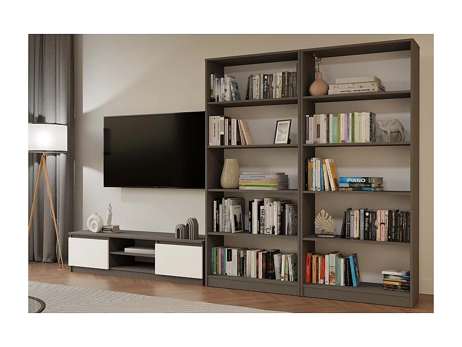 TIVOLI – Moderner TV-Schrank – 140 x 40 x 36 cm – 2 Fächer + 2 Türen – Anthrazit und Weiß