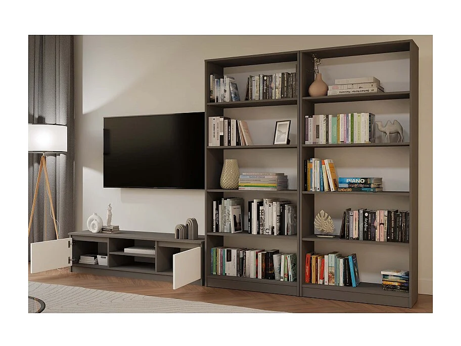 TIVOLI – Moderner TV-Schrank – 140 x 40 x 36 cm – 2 Fächer + 2 Türen – Anthrazit und Weiß