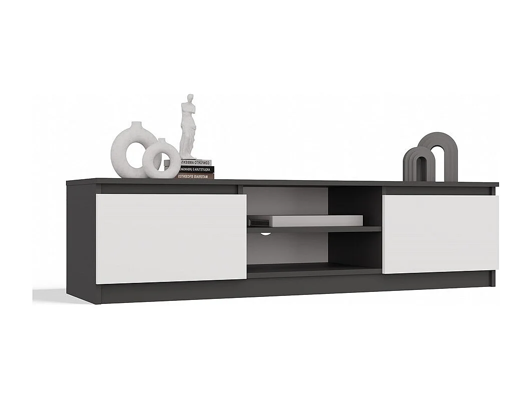 TIVOLI – Moderner TV-Schrank – 140 x 40 x 36 cm – 2 Fächer + 2 Türen – Anthrazit und Weiß