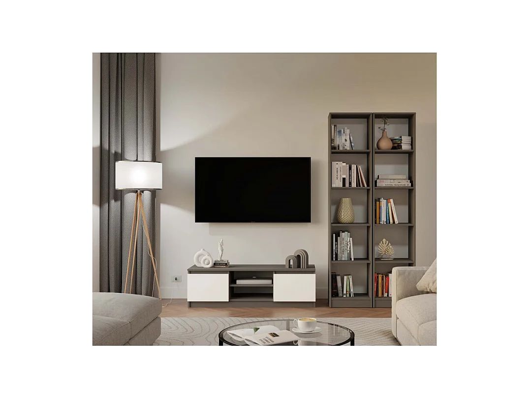 TIVOLI - Mobile TV in stile moderno - 120x40x36 cm - 2 nicchie + 2 ante - Antracite e bianco