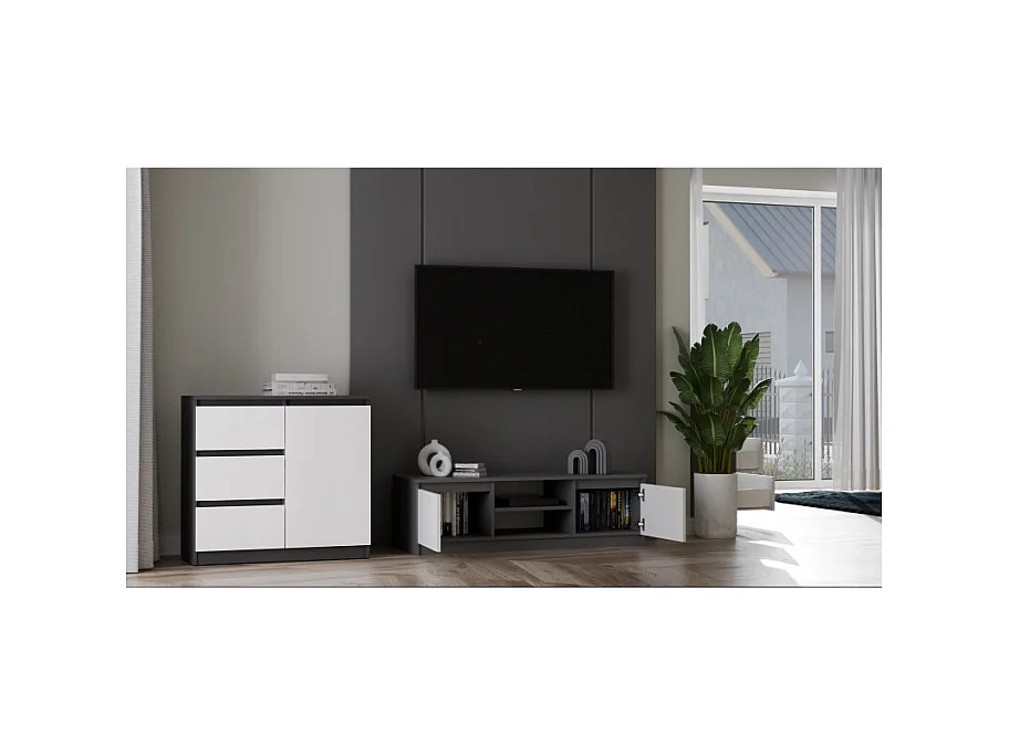 TIVOLI - Mobile TV in stile moderno - 120x40x36 cm - 2 nicchie + 2 ante - Antracite e bianco