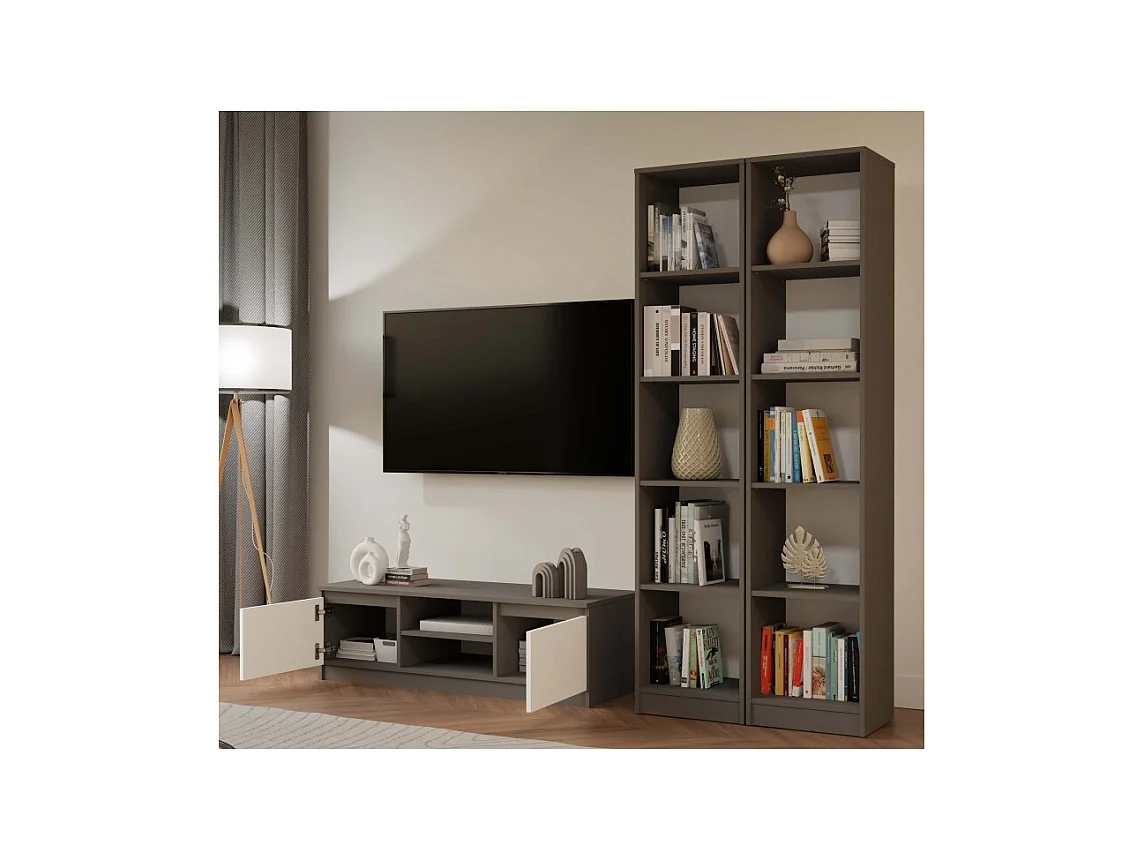 TIVOLI - Mobile TV in stile moderno - 120x40x36 cm - 2 nicchie + 2 ante - Antracite e bianco