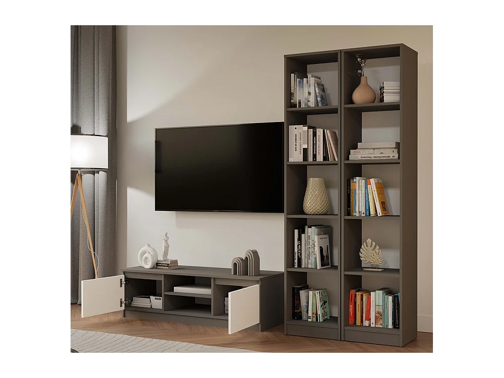 TIVOLI - Mobile TV in stile moderno - 120x40x36 cm - 2 nicchie + 2 ante - Antracite e bianco