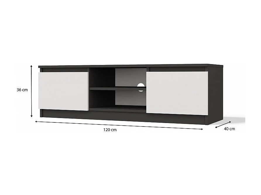 Szafka RTV Malwa 120 | Antracyt/Biel | 120x40x36 cm | Nowoczesny Stolik RTV