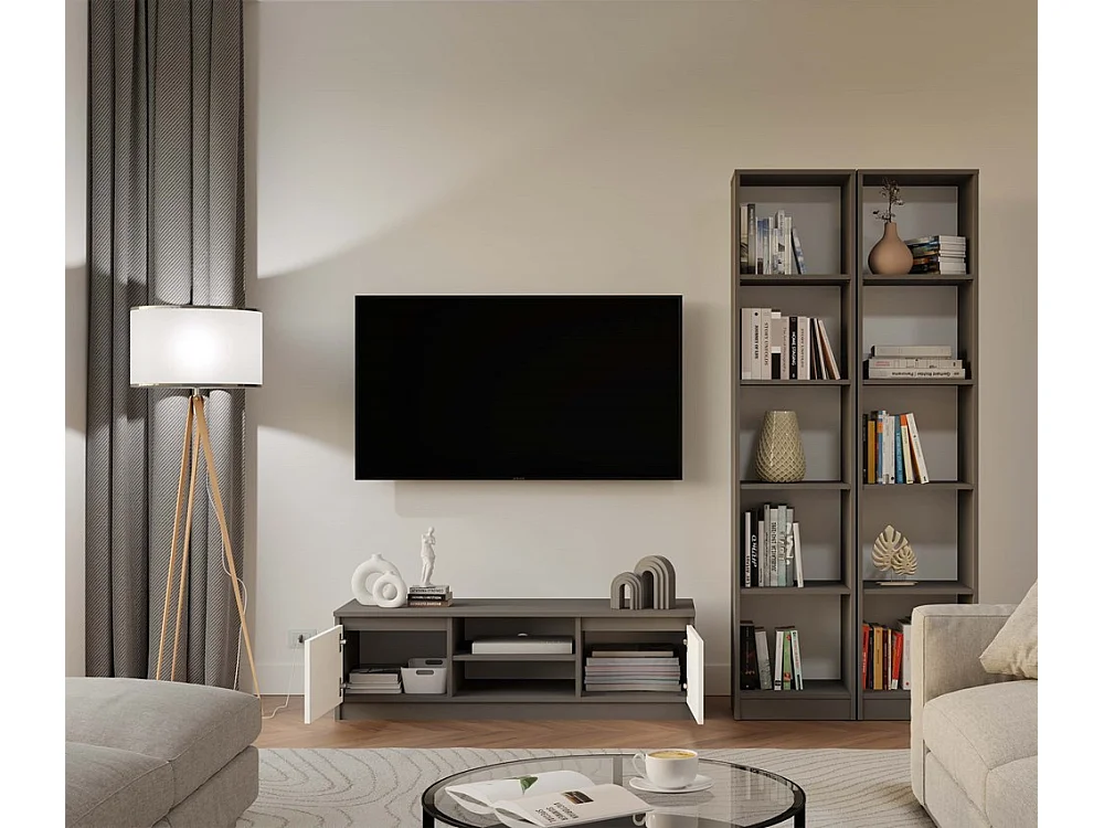 Szafka RTV Malwa 120 | Antracyt/Biel | 120x40x36 cm | Nowoczesny Stolik RTV