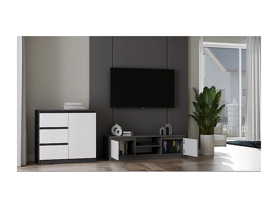 MALWA 120 TV-Möbel - 120 x 40 x 36 cm - Anthrazit / Weiß