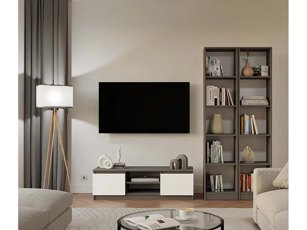 MALWA 120 TV-Möbel - 120 x 40 x 36 cm - Anthrazit / Weiß