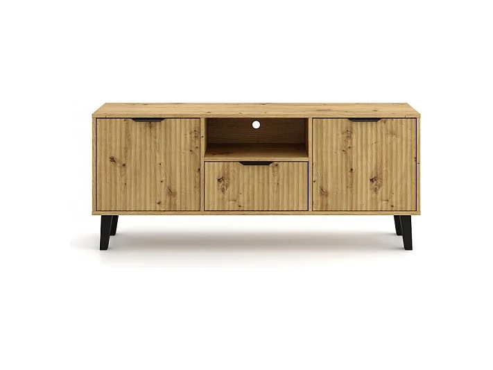 SONIA – Moderner TV-Schrank mit gerillter Front – 2 Türen, 1 Schublade – Eiche Artisan