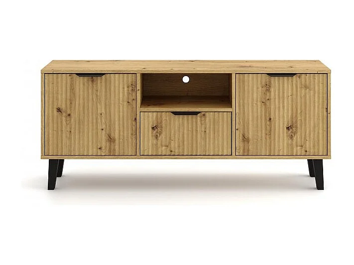 SONIA – Moderner TV-Schrank mit gerillter Front – 2 Türen, 1 Schublade – Eiche Artisan