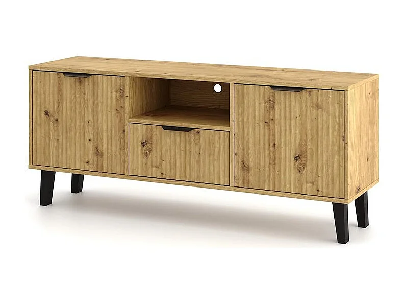 SONIA – Moderner TV-Schrank mit gerillter Front – 2 Türen, 1 Schublade – Eiche Artisan