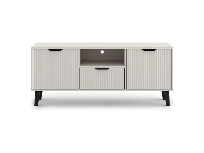 SONIA – Moderner TV-Schrank mit gerillter Front – 2 Türen, 1 Schublade – Kaschmirbeige