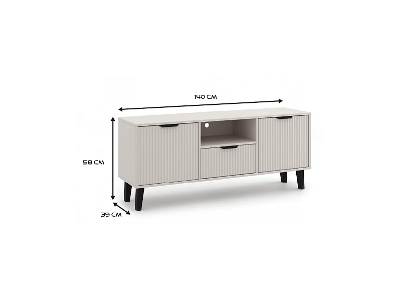 SONIA – Moderner TV-Schrank mit gerillter Front – 2 Türen, 1 Schublade – Kaschmirbeige