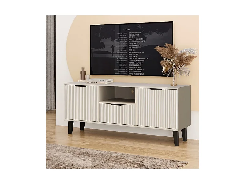 SONIA – Moderner TV-Schrank mit gerillter Front – 2 Türen, 1 Schublade – Kaschmirbeige