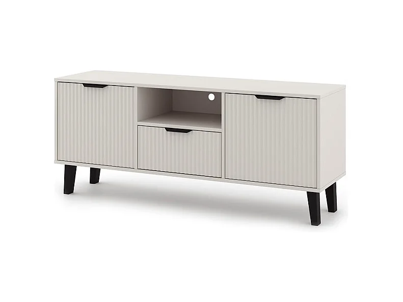 SONIA – Moderner TV-Schrank mit gerillter Front – 2 Türen, 1 Schublade – Kaschmirbeige
