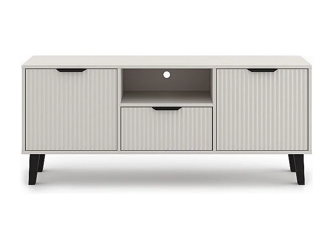 SONIA – Moderner TV-Schrank mit gerillter Front – 2 Türen, 1 Schublade – Kaschmirbeige