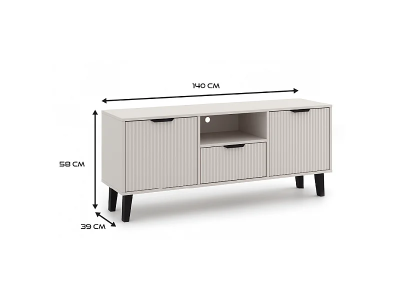 SONIA – Moderner TV-Schrank mit gerillter Front – 2 Türen, 1 Schublade – Kaschmirbeige