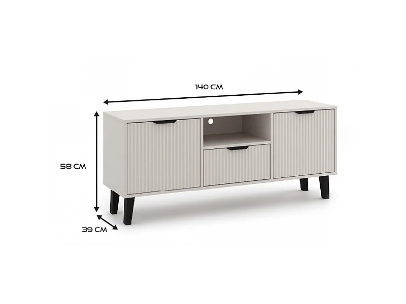SONIA – Moderner TV-Schrank mit gerillter Front – 2 Türen, 1 Schublade – Kaschmirbeige