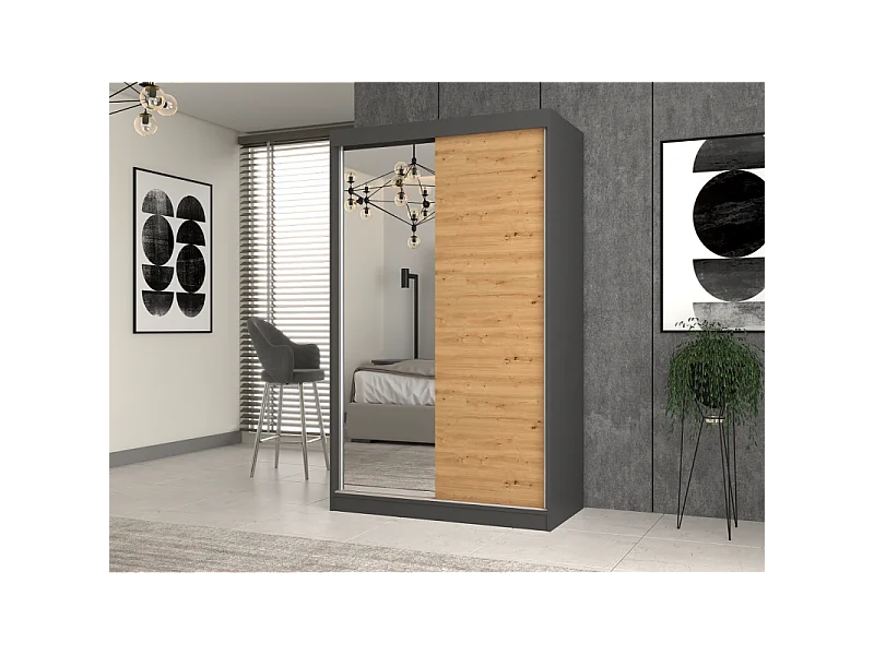 Szafa Iga 120 A/B | Antracyt/Dąb Artisan |120x61x200 cm |Szafa Przesuwna z Lustrem