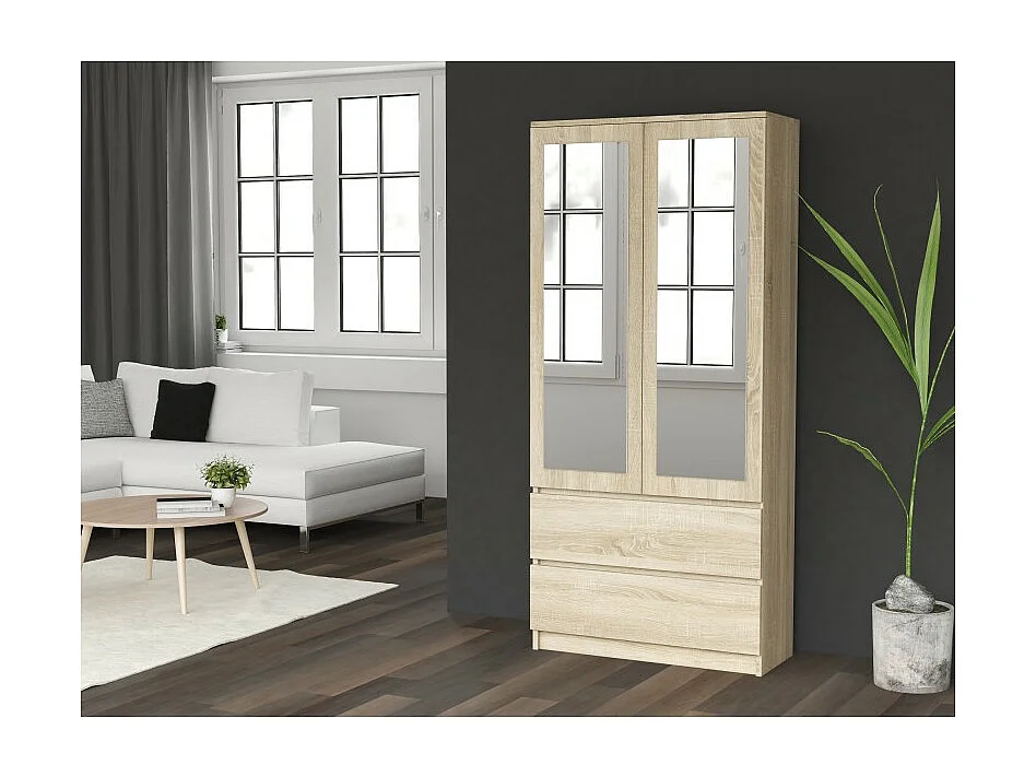 Szafa Malwa SS-90L | Dąb Sonoma| 90x50x180 | Szafa, Lustra, 2 Szuflady
