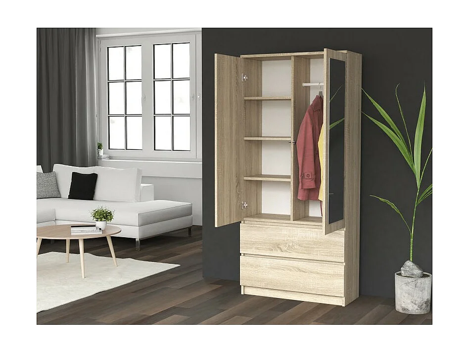 Szafa Malwa SS-90L | Dąb Sonoma| 90x50x180 | Szafa, Lustra, 2 Szuflady