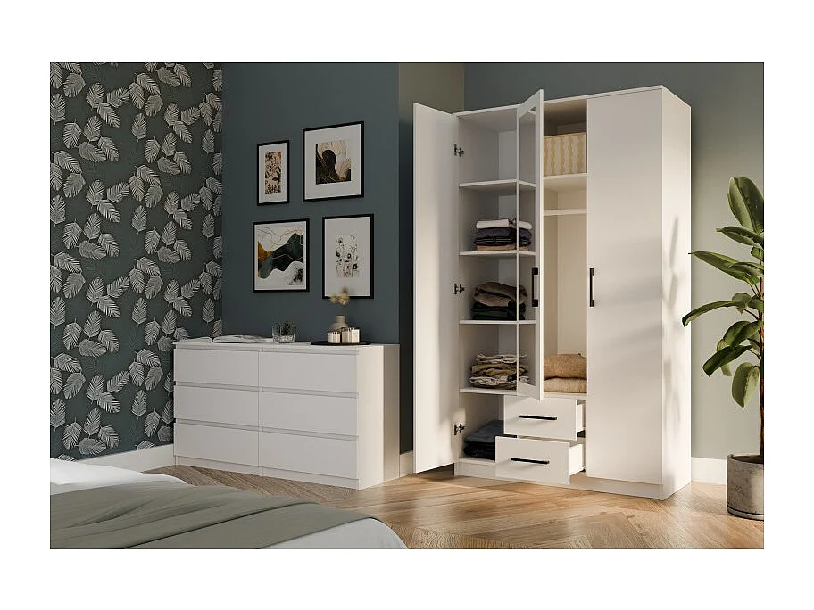 Szafa Romana 120 | Biała | 120x54x205 cm | Nowoczesna szafa z lustrem
