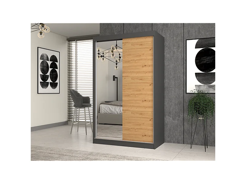 Szafa Iga 120 A/C | Antracyt/Dąb Artisan| 120x61x200 cm | Drzwi Przesuwne, Lustro