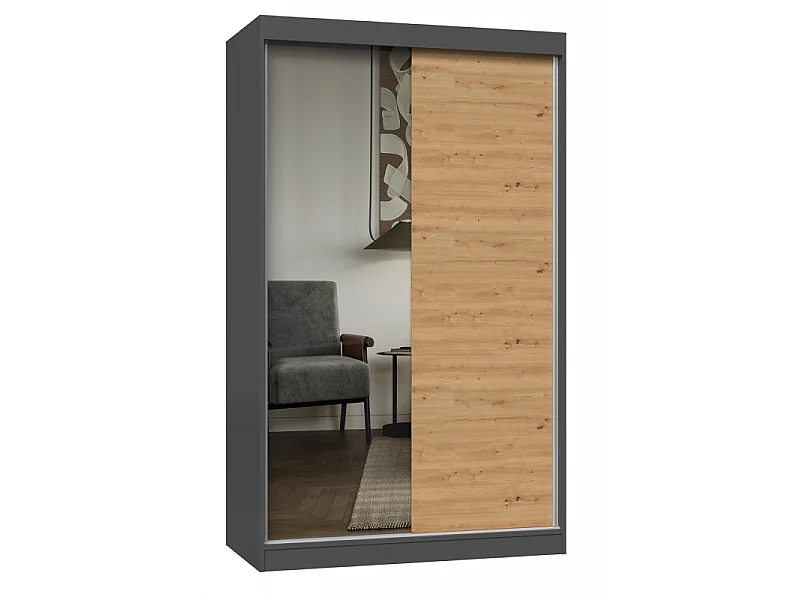 Szafa Iga 120 A/C | Antracyt/Dąb Artisan| 120x61x200 cm | Drzwi Przesuwne, Lustro