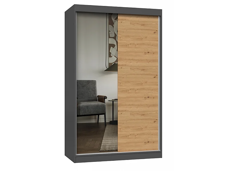 Szafa Iga 120 A/C | Antracyt/Dąb Artisan| 120x61x200 cm | Drzwi Przesuwne, Lustro