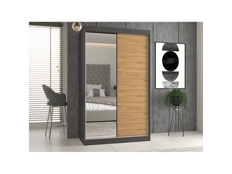 Szafa Iga 120 A/C | Antracyt/Dąb Artisan| 120x61x200 cm | Drzwi Przesuwne, Lustro